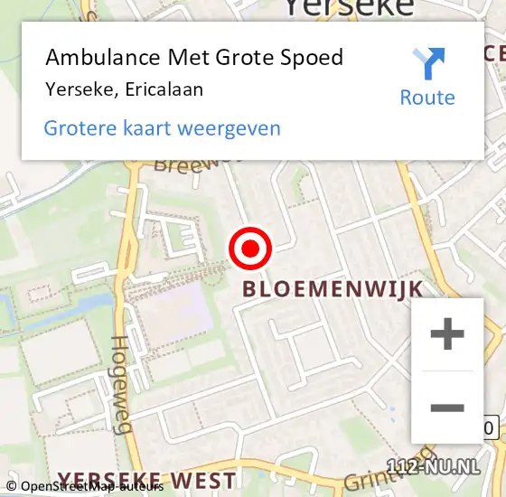 Locatie op kaart van de 112 melding: Ambulance Met Grote Spoed Naar Yerseke, Ericalaan op 26 oktober 2014 06:15