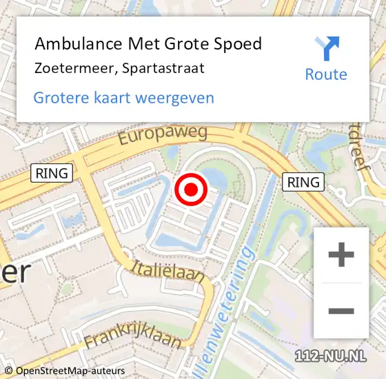 Locatie op kaart van de 112 melding: Ambulance Met Grote Spoed Naar Zoetermeer, Spartastraat op 7 november 2024 15:13