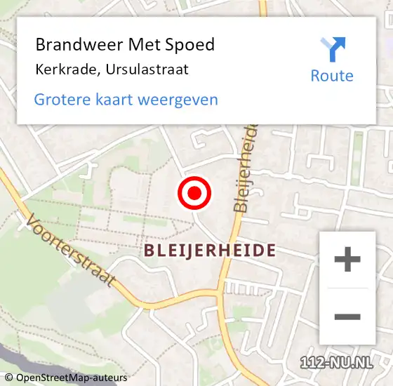 Locatie op kaart van de 112 melding: Brandweer Met Spoed Naar Kerkrade, Ursulastraat op 7 november 2024 15:20