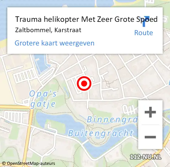 Locatie op kaart van de 112 melding: Trauma helikopter Met Zeer Grote Spoed Naar Zaltbommel, Karstraat op 7 november 2024 15:21