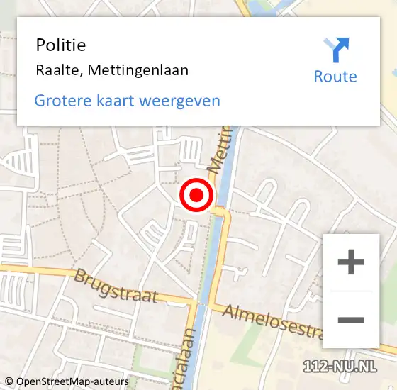 Locatie op kaart van de 112 melding: Politie Raalte, Mettingenlaan op 7 november 2024 15:38