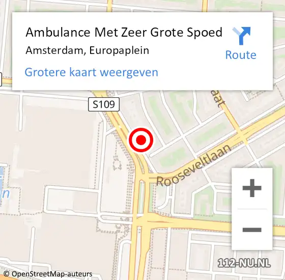 Locatie op kaart van de 112 melding: Ambulance Met Zeer Grote Spoed Naar Amsterdam, Europaplein op 7 november 2024 15:54