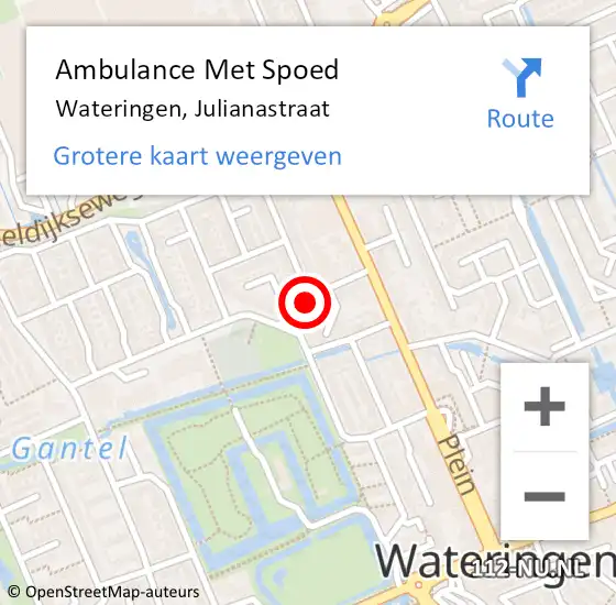 Locatie op kaart van de 112 melding: Ambulance Met Spoed Naar Wateringen, Julianastraat op 7 november 2024 15:58