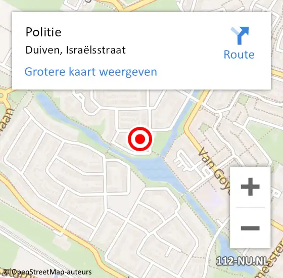 Locatie op kaart van de 112 melding: Politie Duiven, Israëlsstraat op 7 november 2024 16:09