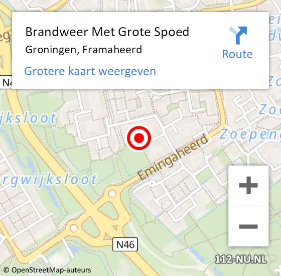 Locatie op kaart van de 112 melding: Brandweer Met Grote Spoed Naar Groningen, Framaheerd op 7 november 2024 16:16