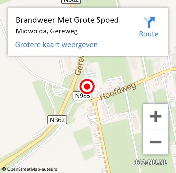 Locatie op kaart van de 112 melding: Brandweer Met Grote Spoed Naar Midwolda, Gereweg op 7 november 2024 16:38