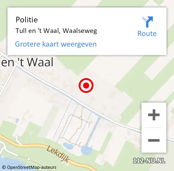 Locatie op kaart van de 112 melding: Politie Tull en 't Waal, Waalseweg op 7 november 2024 16:56