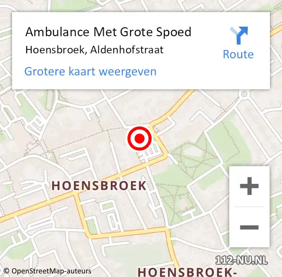 Locatie op kaart van de 112 melding: Ambulance Met Grote Spoed Naar Hoensbroek, Aldenhofstraat op 26 oktober 2014 06:58