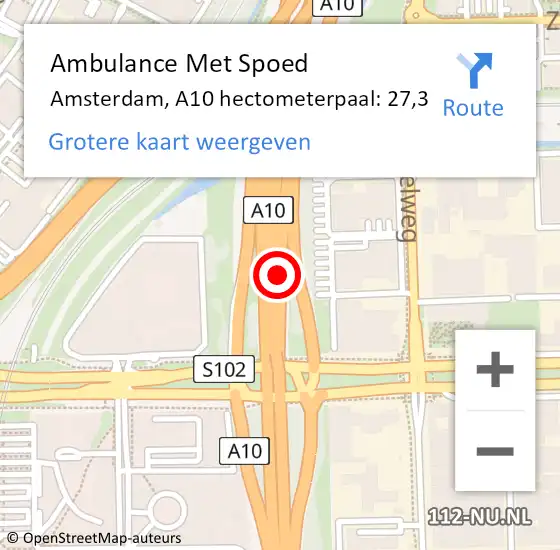 Locatie op kaart van de 112 melding: Ambulance Met Spoed Naar Amsterdam, A10 hectometerpaal: 27,3 op 7 november 2024 17:24