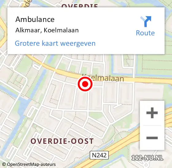 Locatie op kaart van de 112 melding: Ambulance Alkmaar, Koelmalaan op 7 november 2024 17:34