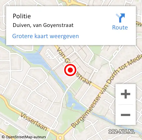 Locatie op kaart van de 112 melding: Politie Duiven, van Goyenstraat op 7 november 2024 17:47