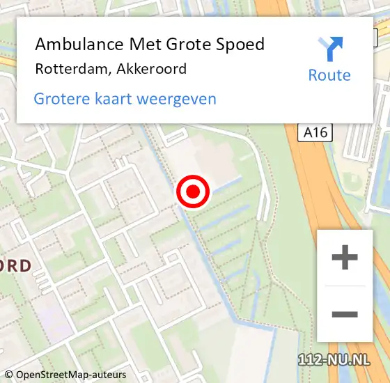 Locatie op kaart van de 112 melding: Ambulance Met Grote Spoed Naar Rotterdam, Akkeroord op 7 november 2024 18:11