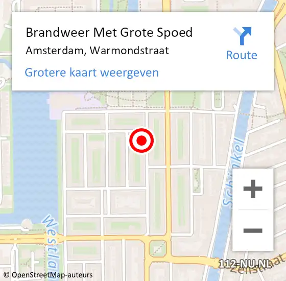 Locatie op kaart van de 112 melding: Brandweer Met Grote Spoed Naar Amsterdam, Warmondstraat op 7 november 2024 18:14