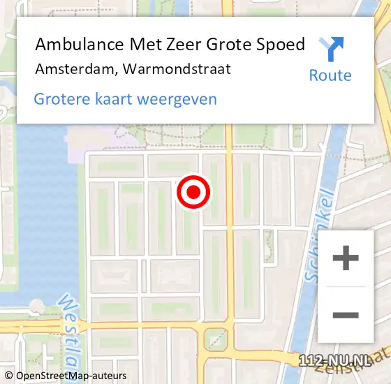 Locatie op kaart van de 112 melding: Ambulance Met Zeer Grote Spoed Naar Amsterdam, Warmondstraat op 7 november 2024 18:15