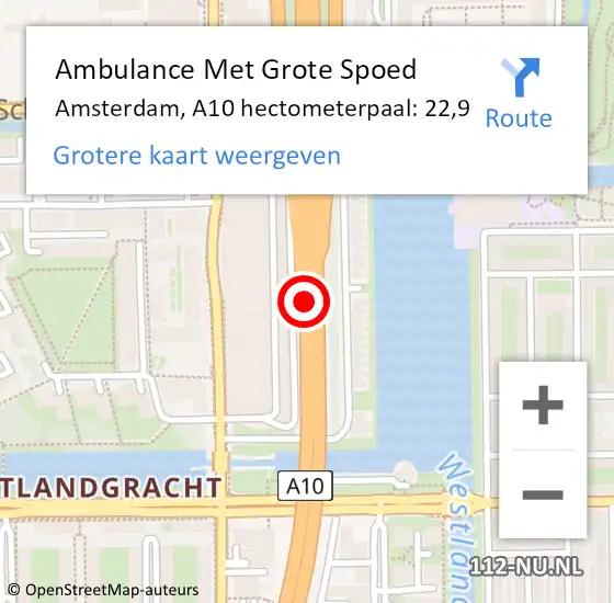 Locatie op kaart van de 112 melding: Ambulance Met Grote Spoed Naar Amsterdam, A10 hectometerpaal: 22,9 op 7 november 2024 18:15