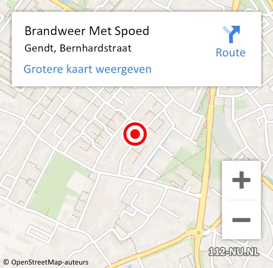 Locatie op kaart van de 112 melding: Brandweer Met Spoed Naar Gendt, Bernhardstraat op 7 november 2024 18:19