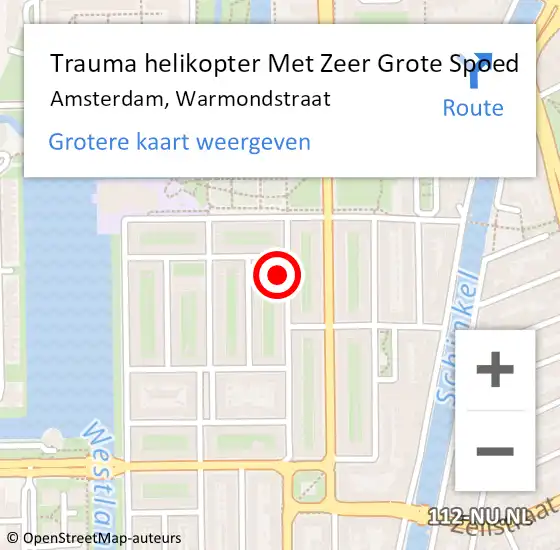 Locatie op kaart van de 112 melding: Trauma helikopter Met Zeer Grote Spoed Naar Amsterdam, Warmondstraat op 7 november 2024 18:25