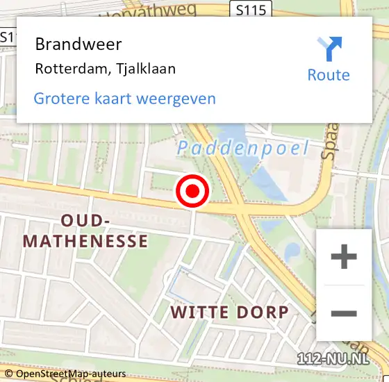 Locatie op kaart van de 112 melding: Brandweer Rotterdam, Tjalklaan op 7 november 2024 18:29