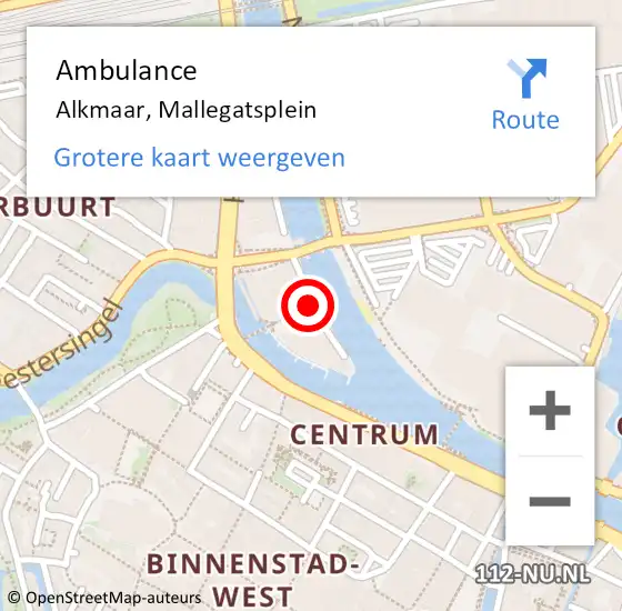 Locatie op kaart van de 112 melding: Ambulance Alkmaar, Mallegatsplein op 7 november 2024 19:03