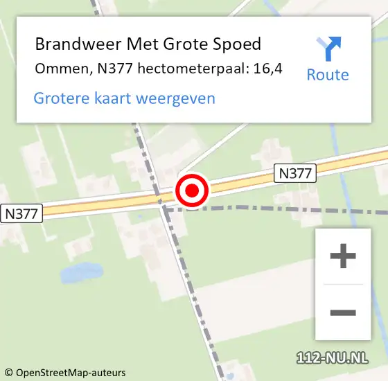 Locatie op kaart van de 112 melding: Brandweer Met Grote Spoed Naar Ommen, N377 hectometerpaal: 16,4 op 7 november 2024 19:03