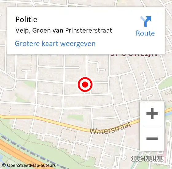 Locatie op kaart van de 112 melding: Politie Velp, Groen van Prinstererstraat op 7 november 2024 19:20