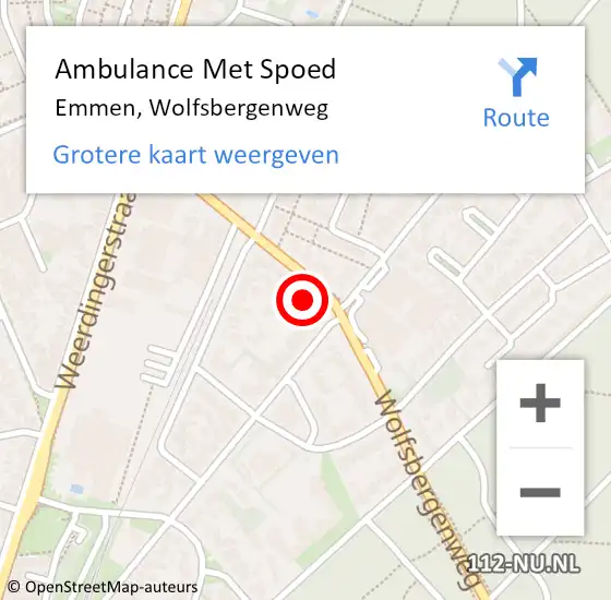 Locatie op kaart van de 112 melding: Ambulance Met Spoed Naar Emmen, Wolfsbergenweg op 7 november 2024 19:23