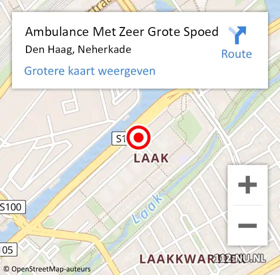 Locatie op kaart van de 112 melding: Ambulance Met Zeer Grote Spoed Naar Den Haag, Neherkade op 7 november 2024 19:53