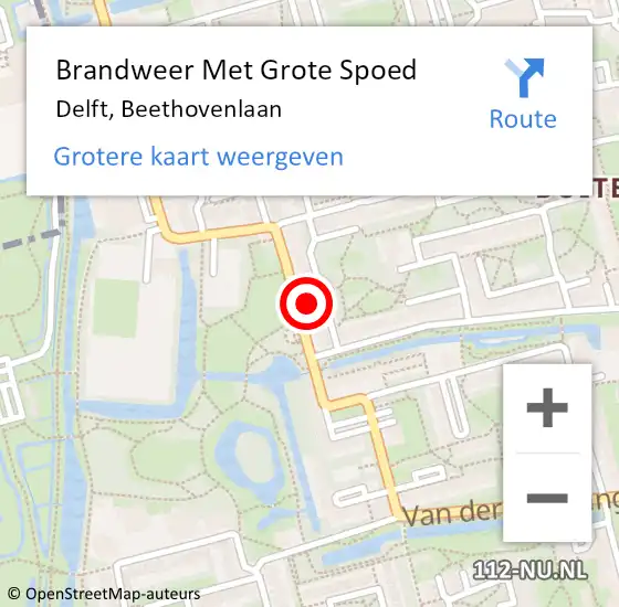 Locatie op kaart van de 112 melding: Brandweer Met Grote Spoed Naar Delft, Beethovenlaan op 7 november 2024 19:55