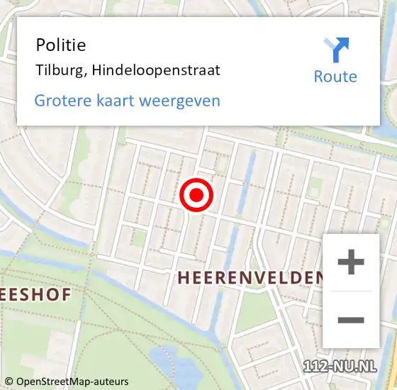 Locatie op kaart van de 112 melding: Politie Tilburg, Hindeloopenstraat op 7 november 2024 20:27