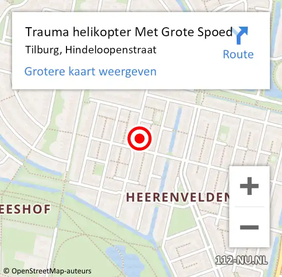 Locatie op kaart van de 112 melding: Trauma helikopter Met Grote Spoed Naar Tilburg, Hindeloopenstraat op 7 november 2024 20:27