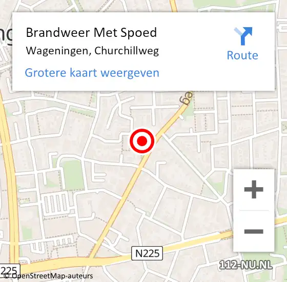 Locatie op kaart van de 112 melding: Brandweer Met Spoed Naar Wageningen, Churchillweg op 7 november 2024 20:44