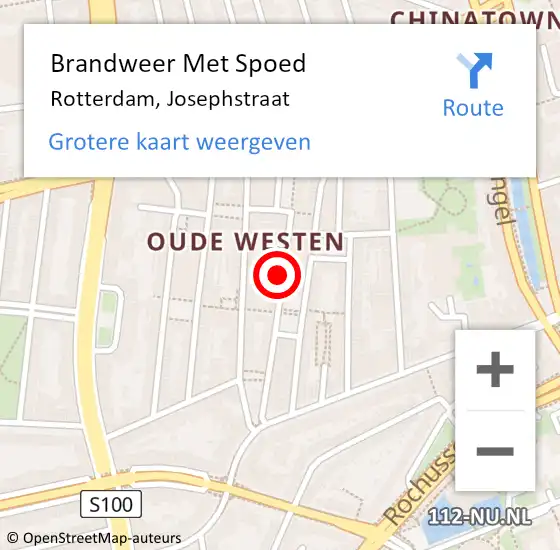 Locatie op kaart van de 112 melding: Brandweer Met Spoed Naar Rotterdam, Josephstraat op 7 november 2024 21:13