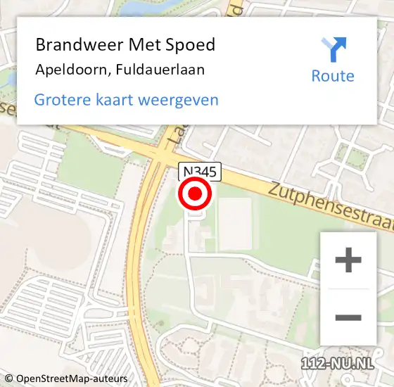 Locatie op kaart van de 112 melding: Brandweer Met Spoed Naar Apeldoorn, Fuldauerlaan op 7 november 2024 21:23