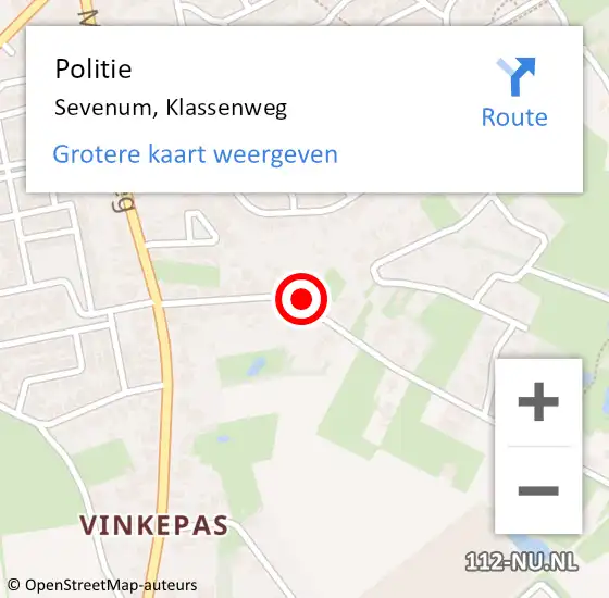 Locatie op kaart van de 112 melding: Politie Sevenum, Klassenweg op 7 november 2024 22:22