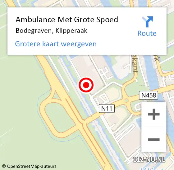 Locatie op kaart van de 112 melding: Ambulance Met Grote Spoed Naar Bodegraven, Klipperaak op 7 november 2024 22:24