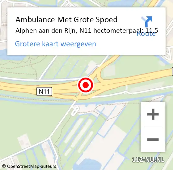 Locatie op kaart van de 112 melding: Ambulance Met Grote Spoed Naar Alphen aan den Rijn, N11 hectometerpaal: 11,5 op 7 november 2024 22:30