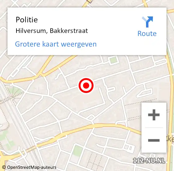 Locatie op kaart van de 112 melding: Politie Hilversum, Bakkerstraat op 7 november 2024 22:33