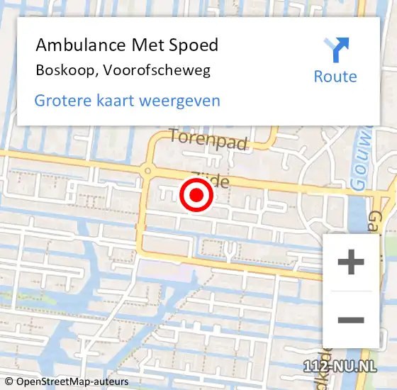 Locatie op kaart van de 112 melding: Ambulance Met Spoed Naar Boskoop, Voorofscheweg op 7 november 2024 23:32