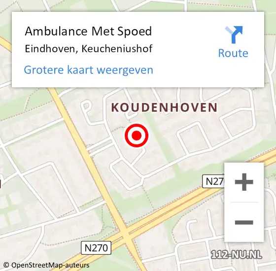 Locatie op kaart van de 112 melding: Ambulance Met Spoed Naar Eindhoven, Keucheniushof op 26 oktober 2014 08:06