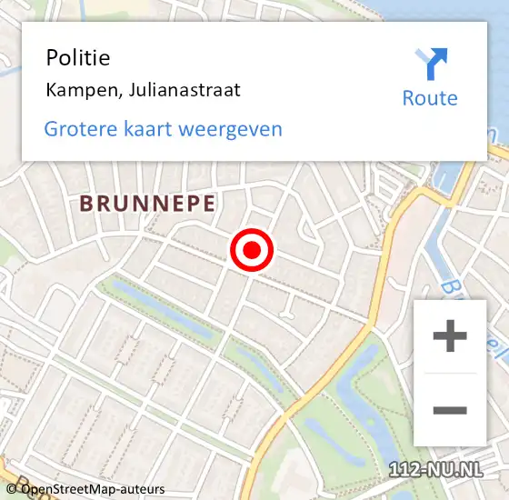 Locatie op kaart van de 112 melding: Politie Kampen, Julianastraat op 7 november 2024 23:43