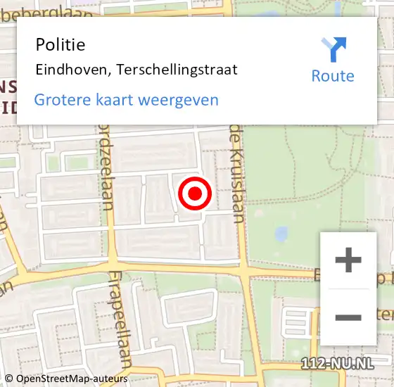 Locatie op kaart van de 112 melding: Politie Eindhoven, Terschellingstraat op 7 november 2024 23:56