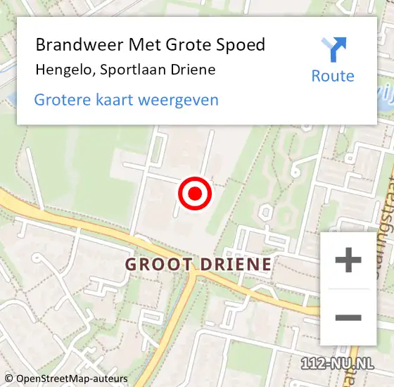 Locatie op kaart van de 112 melding: Brandweer Met Grote Spoed Naar Hengelo, Sportlaan Driene op 8 november 2024 00:09