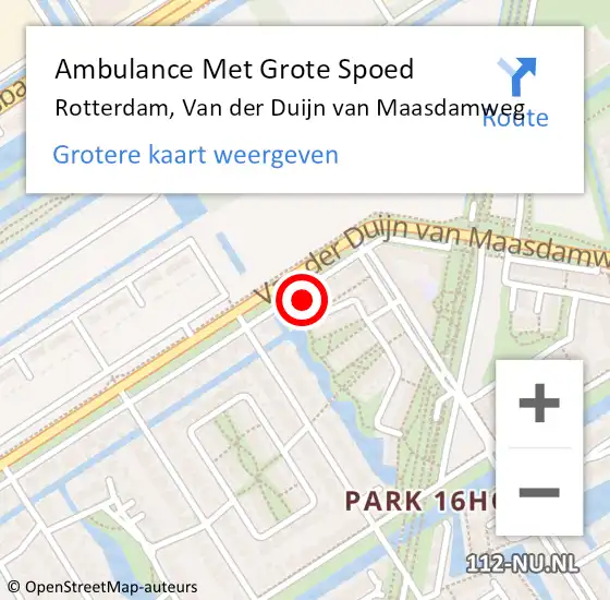 Locatie op kaart van de 112 melding: Ambulance Met Grote Spoed Naar Rotterdam, Van der Duijn van Maasdamweg op 8 november 2024 01:05