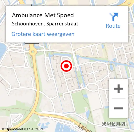 Locatie op kaart van de 112 melding: Ambulance Met Spoed Naar Schoonhoven, Sparrenstraat op 8 november 2024 01:24