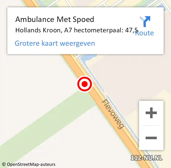 Locatie op kaart van de 112 melding: Ambulance Met Spoed Naar Hollands Kroon, A7 hectometerpaal: 47,5 op 8 november 2024 01:30