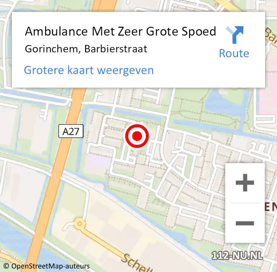 Locatie op kaart van de 112 melding: Ambulance Met Zeer Grote Spoed Naar Gorinchem, Barbierstraat op 8 november 2024 02:57