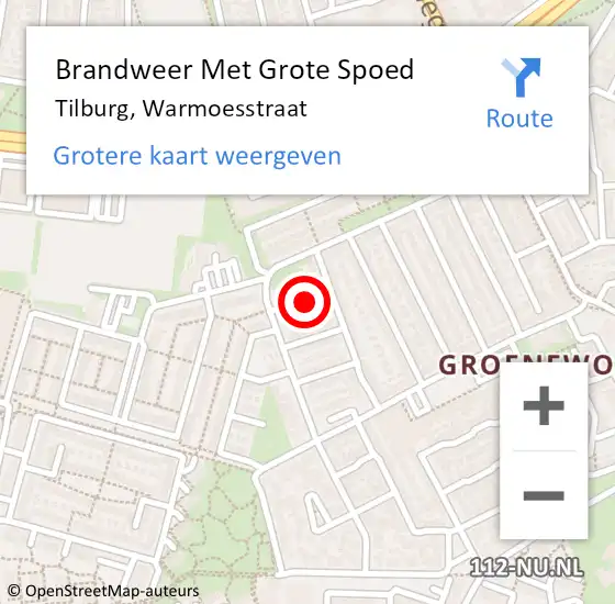 Locatie op kaart van de 112 melding: Brandweer Met Grote Spoed Naar Tilburg, Warmoesstraat op 8 november 2024 03:11