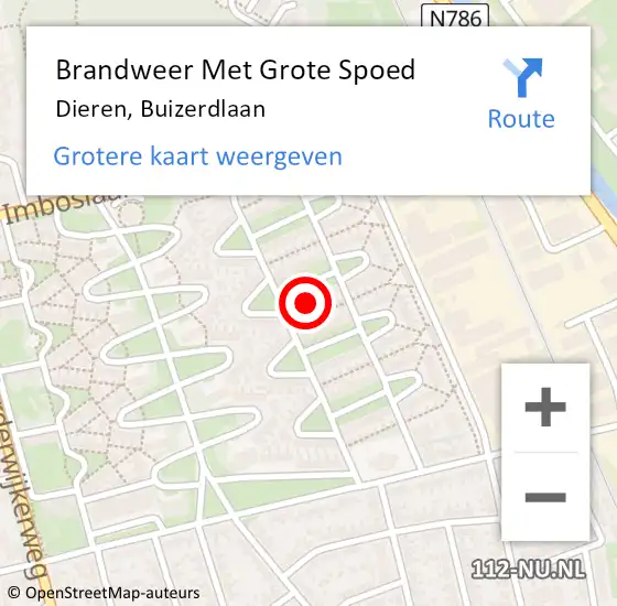 Locatie op kaart van de 112 melding: Brandweer Met Grote Spoed Naar Dieren, Buizerdlaan op 8 november 2024 04:39