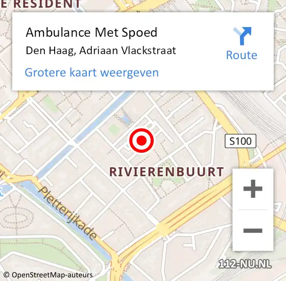 Locatie op kaart van de 112 melding: Ambulance Met Spoed Naar Den Haag, Adriaan Vlackstraat op 8 november 2024 05:05