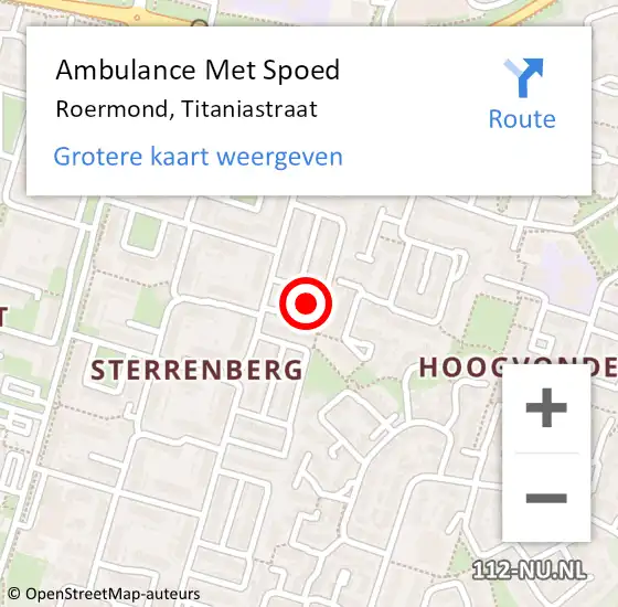 Locatie op kaart van de 112 melding: Ambulance Met Spoed Naar Roermond, Titaniastraat op 8 november 2024 07:19